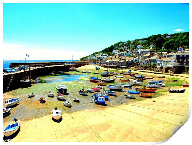 Mousehole harbour at low tide in Cornwall Print by john hill