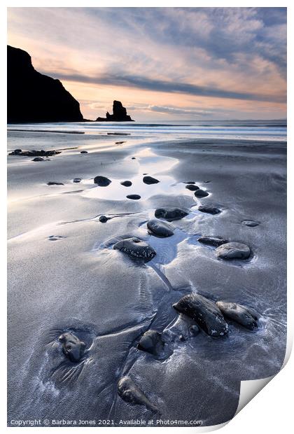 Talisker Beach at Sunset Skye Scotland Print by Barbara Jones