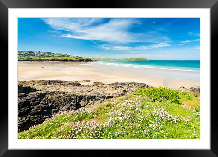 Wildflowers above Polzeath beach, Cornwall Framed Mounted Print by Justin Foulkes