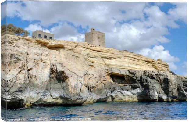 Blue Grotto Watchtower Malta  Canvas Print by Diana Mower