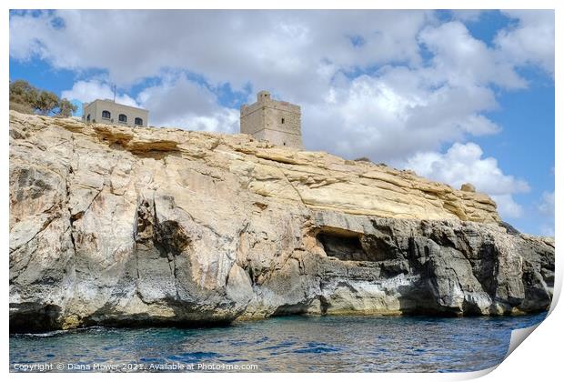 Blue Grotto Watchtower Malta  Print by Diana Mower