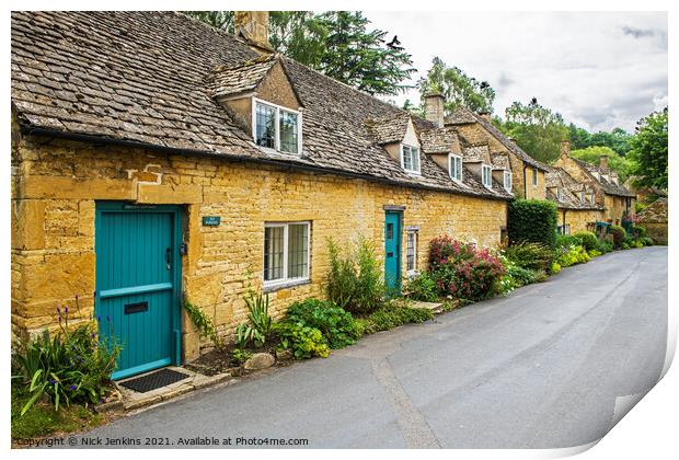 Row of Cottages Snowshill Village Cotswolds Print by Nick Jenkins