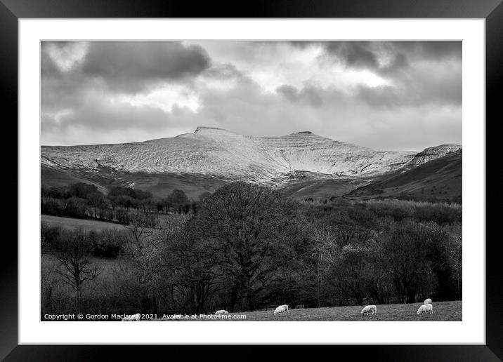 Snow on Pen y Fan, Brecon Beacons Monochrome Framed Mounted Print by Gordon Maclaren