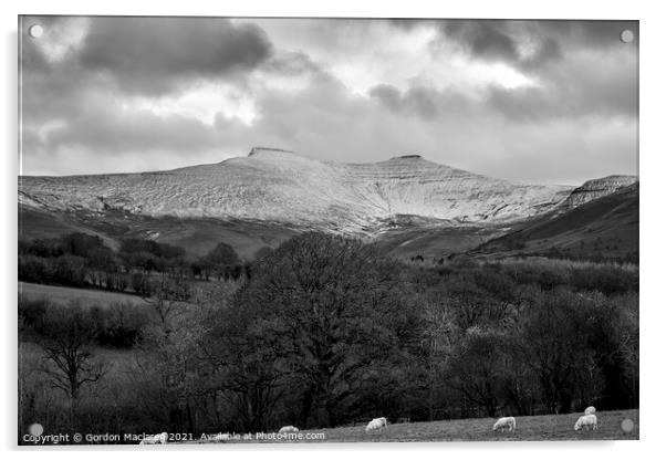 Snow on Pen y Fan, Brecon Beacons Monochrome Acrylic by Gordon Maclaren