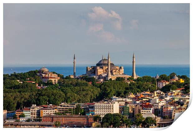 City Of Istanbul Cityscape With Hagia Sophia Print by Artur Bogacki