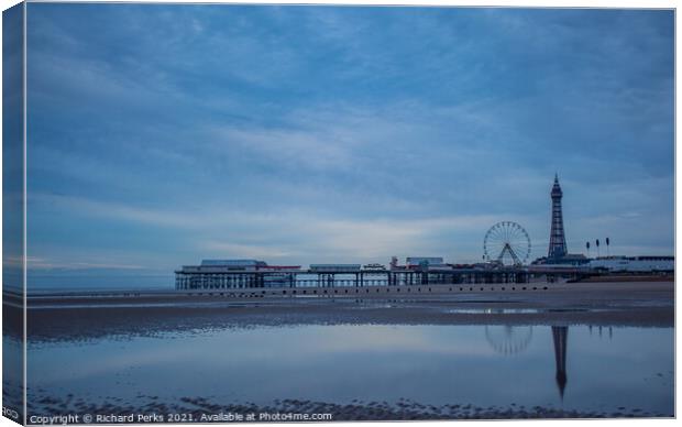 Blackpool tower beach reflections Canvas Print by Richard Perks