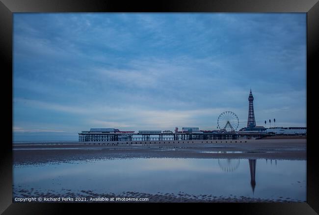 Blackpool tower beach reflections Framed Print by Richard Perks
