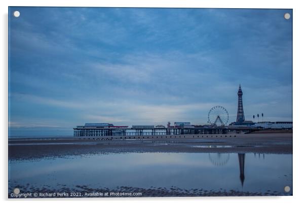 Blackpool tower beach reflections Acrylic by Richard Perks
