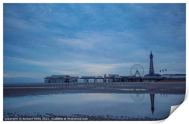Blackpool tower beach reflections Print by Richard Perks