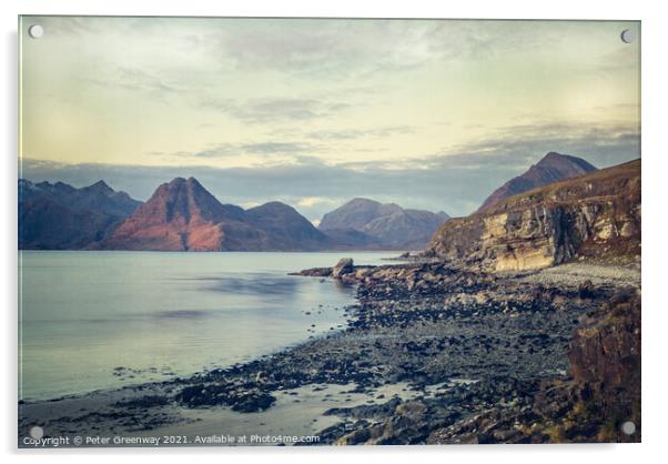 Elgol Beach On The Isle Of Skye, Scotland At Sunset Acrylic by Peter Greenway