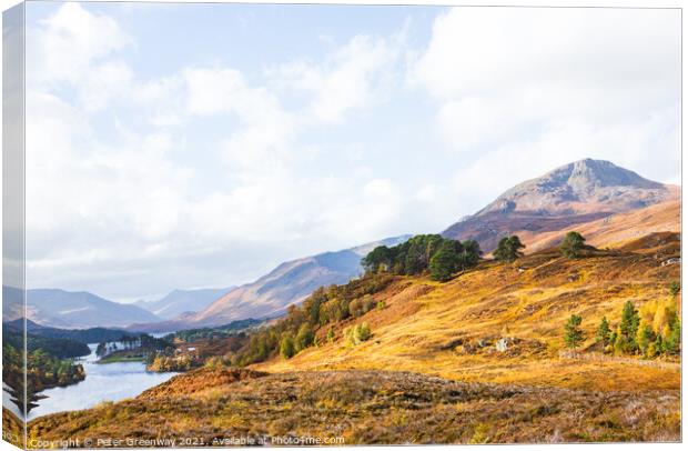 View Across The Hills & Mountains Of Glen Affric, Scottish Highlands Canvas Print by Peter Greenway