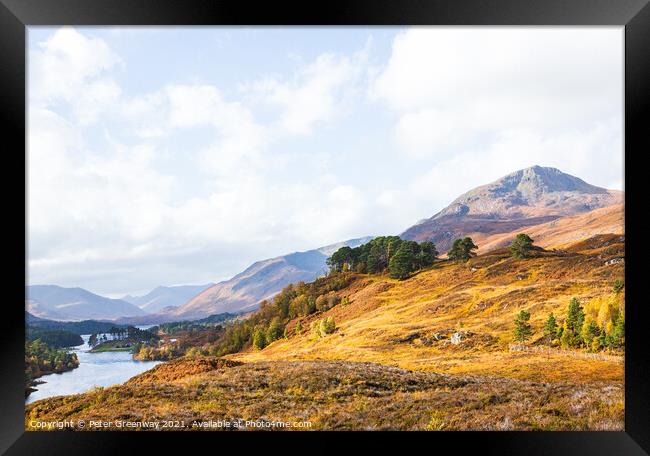 View Across The Hills & Mountains Of Glen Affric, Scottish Highlands Framed Print by Peter Greenway