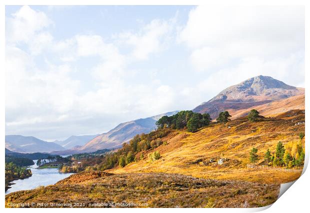 View Across The Hills & Mountains Of Glen Affric, Scottish Highlands Print by Peter Greenway
