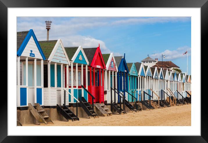 southwold seafront beach huts suffolk Framed Mounted Print by Kevin Snelling