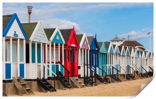 southwold seafront beach huts suffolk Print by Kevin Snelling