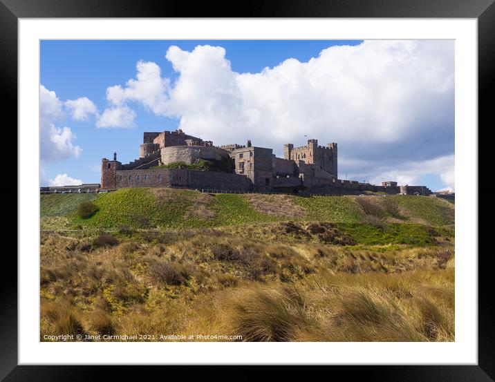 Bamburgh Castle and Dunes Framed Mounted Print by Janet Carmichael
