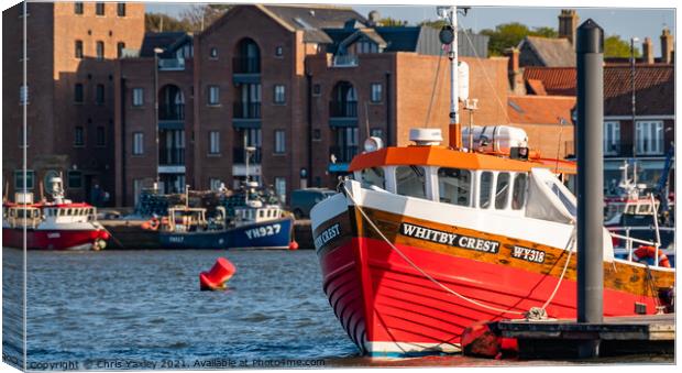 Whitby Crest fishing boat moored up in Wells-Next-The-Sea, Norfolk Canvas Print by Chris Yaxley