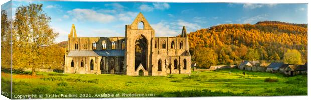Tintern Abbey panorama, Monmouthshire, Wales Canvas Print by Justin Foulkes