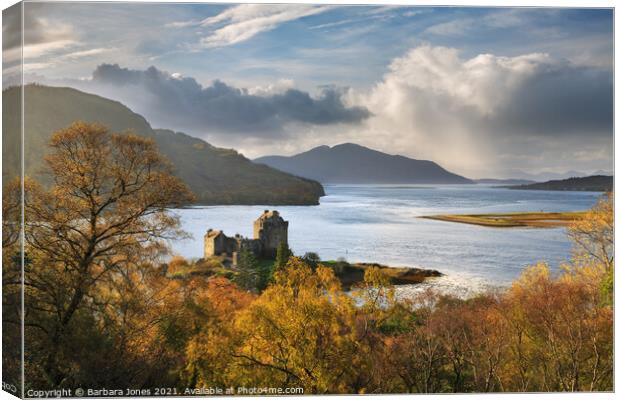Eilean Donan Castle in Autumn Loch Duich Scotland Canvas Print by Barbara Jones