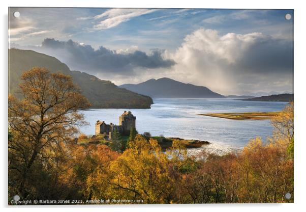 Eilean Donan Castle in Autumn Loch Duich Scotland Acrylic by Barbara Jones