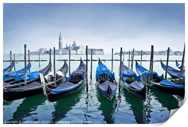 Venice. Gondolas and San Giorgio Maggiore, Italy Print by Delphimages Art