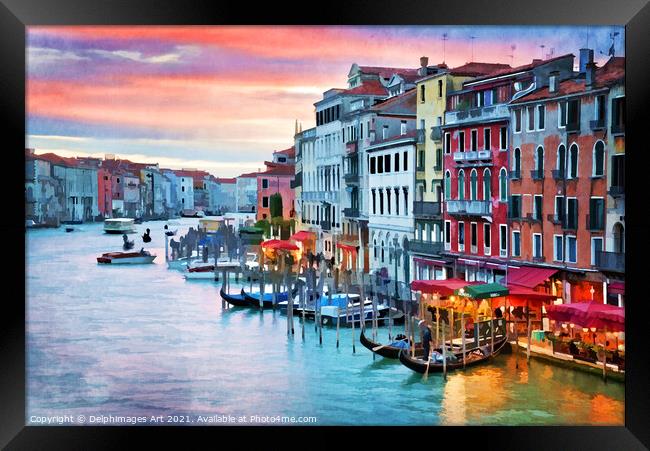 Venice, Italy. View on the Grand Canal at sunset. Framed Print by Delphimages Art