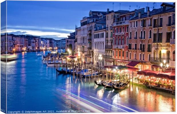 Venice Grand Canal at night, Italy Canvas Print by Delphimages Art