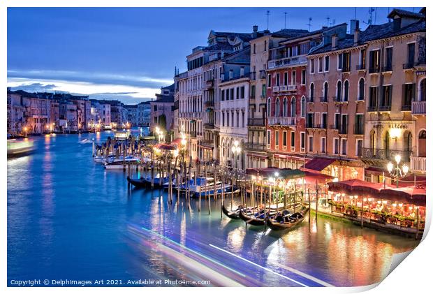 Venice Grand Canal at night, Italy Print by Delphimages Art