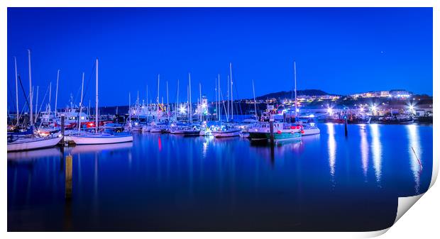 Scarborough harbour at night Print by chris smith