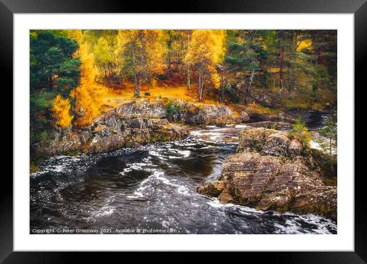 Little Garve Woodlands and river at Autumn, The Sc Framed Mounted Print by Peter Greenway