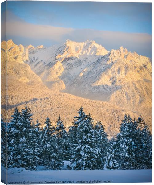 Fairmont Range in Winter at Sunset Canvas Print by Shawna and Damien Richard