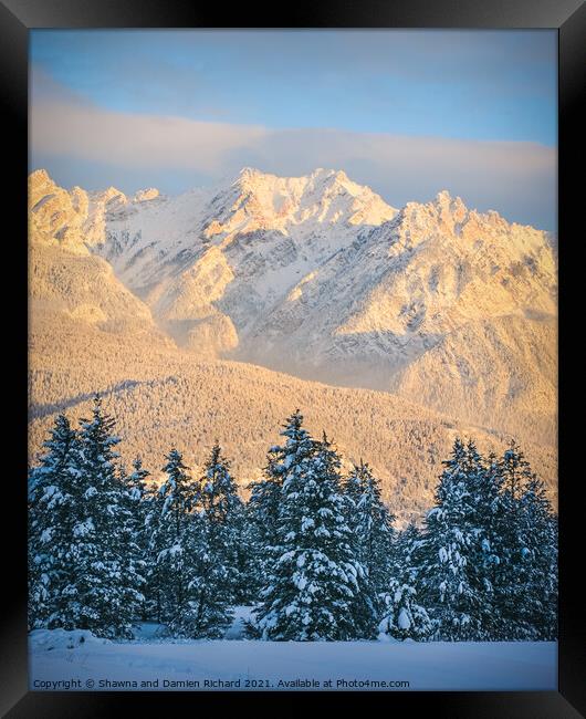 Fairmont Range in Winter at Sunset Framed Print by Shawna and Damien Richard