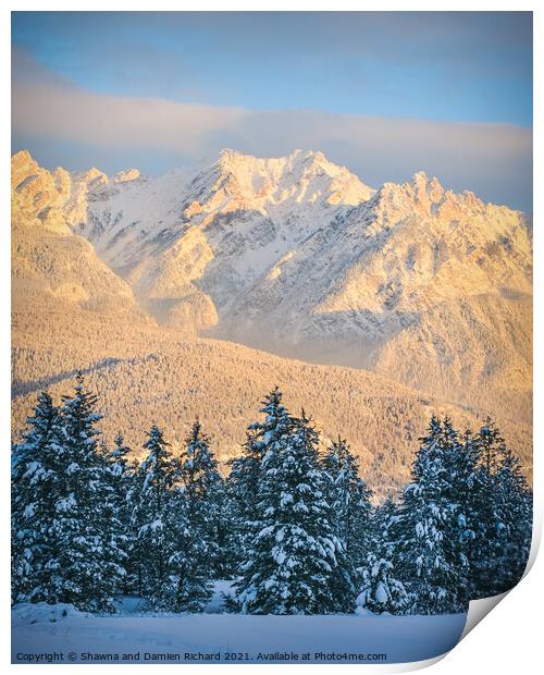 Fairmont Range in Winter at Sunset Print by Shawna and Damien Richard