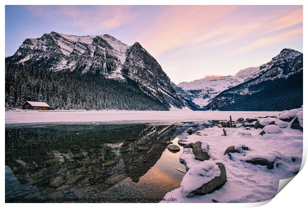 Lake Louise at Sunset in Winter, Banff National Park, Alberta, C Print by Shawna and Damien Richard