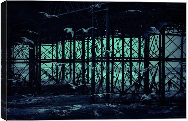 Girders, Gulls and a Ghostly Glow Canvas Print by Chris Lord