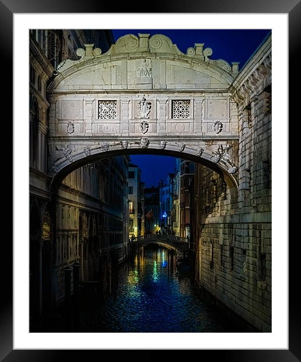 The Venice Bridge of Sighs At Night Framed Mounted Print by Chris Lord