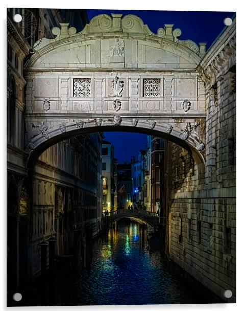 The Venice Bridge of Sighs At Night Acrylic by Chris Lord