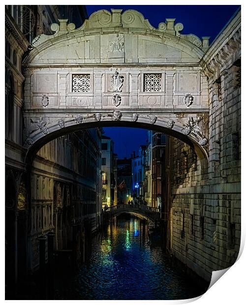 The Venice Bridge of Sighs At Night Print by Chris Lord