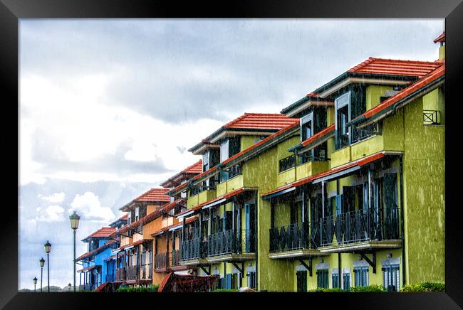 beautiful colorful buildings on the coast under rainy weather Framed Print by David Galindo