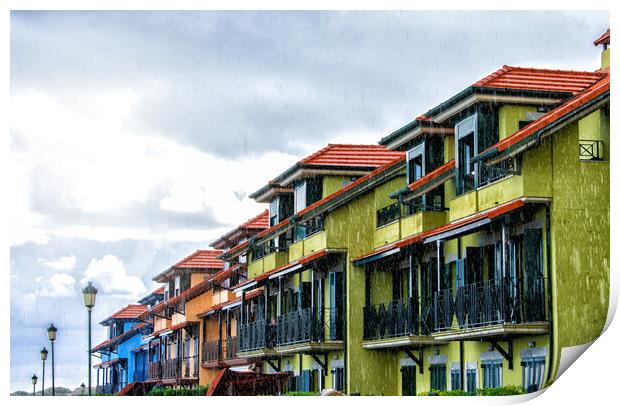 beautiful colorful buildings on the coast under rainy weather Print by David Galindo