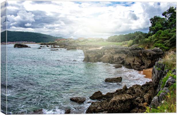 nice view of the sea coast with stones in the water Canvas Print by David Galindo