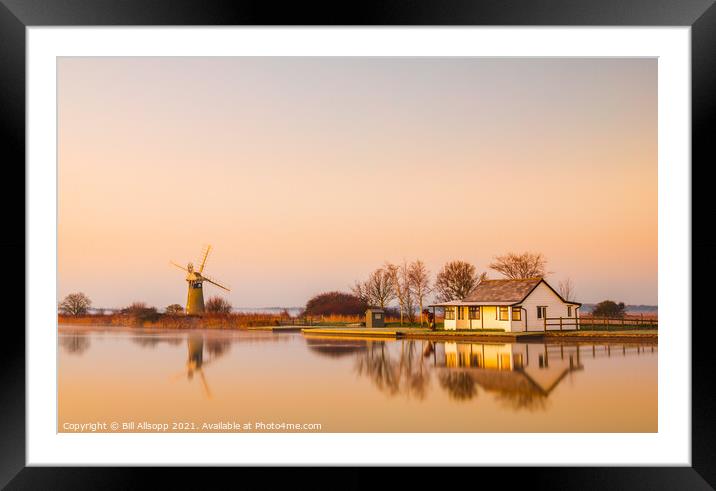 Golden dawn at Thurne with St. Benets Mill. Framed Mounted Print by Bill Allsopp