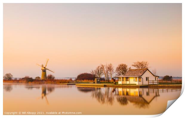 Golden dawn at Thurne with St. Benets Mill. Print by Bill Allsopp