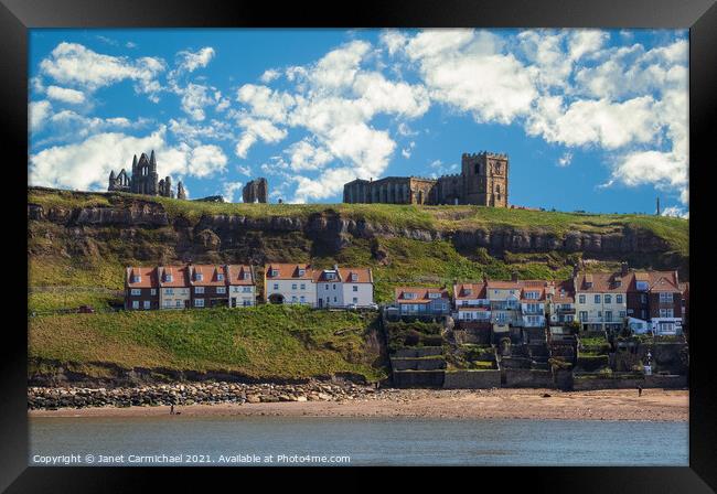 Whitby East Cliff Framed Print by Janet Carmichael