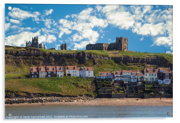 Whitby East Cliff Acrylic by Janet Carmichael