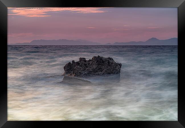 Rhodes Kato Petres Beach Jagged Rock Framed Print by Antony McAulay