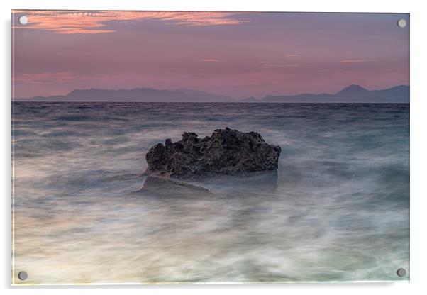 Rhodes Kato Petres Beach Jagged Rock Acrylic by Antony McAulay