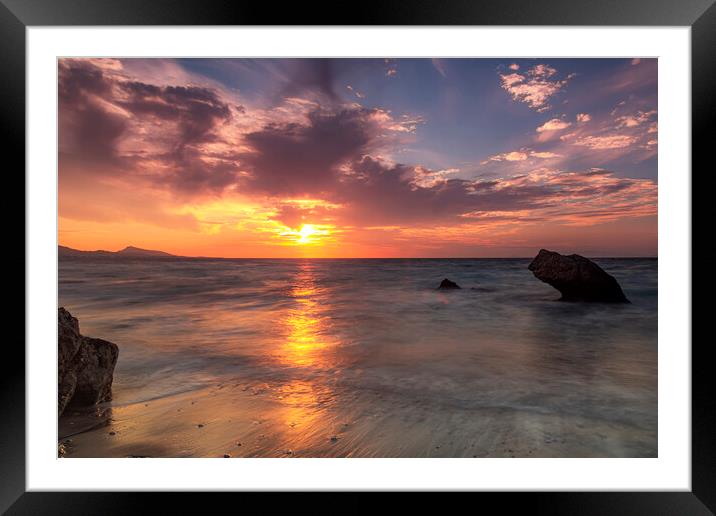 Rhodes Kato Petres Beach Super Sunset Framed Mounted Print by Antony McAulay