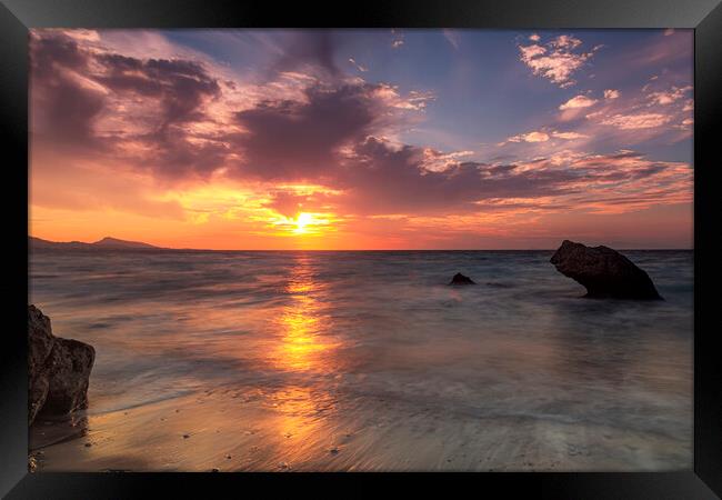 Rhodes Kato Petres Beach Super Sunset Framed Print by Antony McAulay