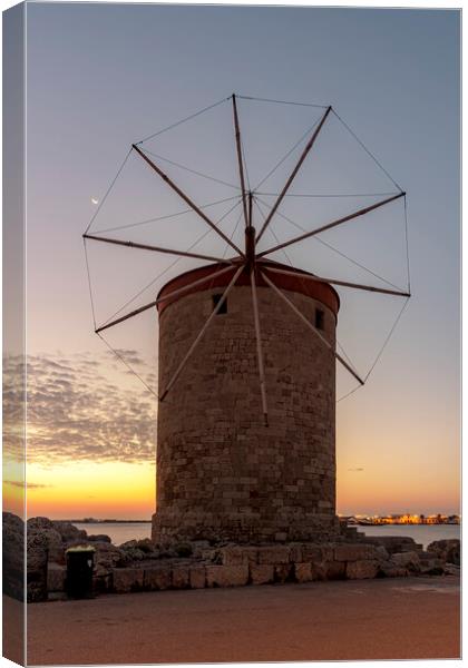 Rhodes Windmill at Sunrise Canvas Print by Antony McAulay